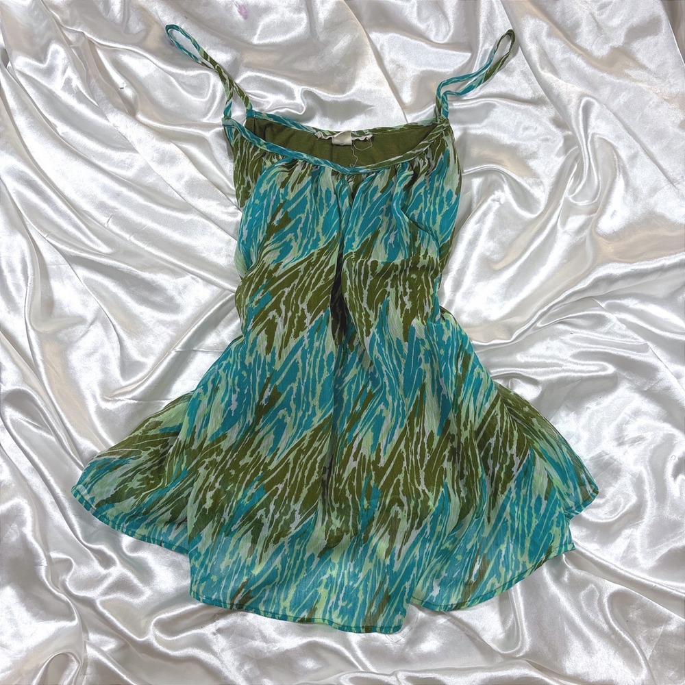 y2k Cami Top Green Excellent Derek Heart Abstract Print Spaghetti Strap Tank